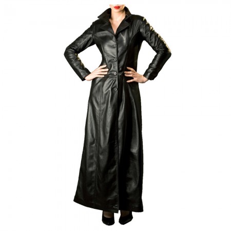 Women Devil Fashion Gothic Long Coat Spliced Faux Leather Winter